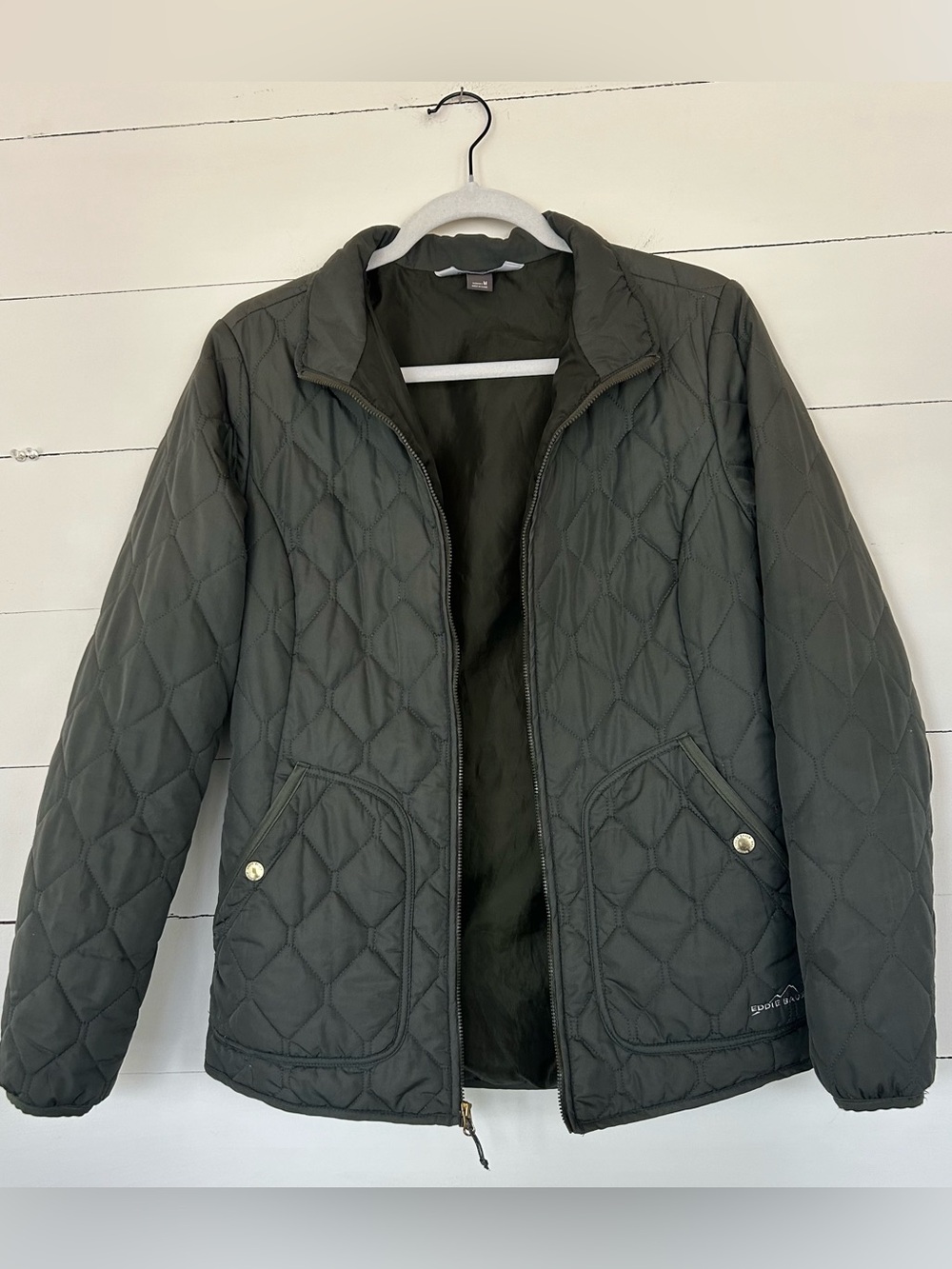Eddie Bauer Quilted Moss Green Lightweight Zip Jacket, Size Medium - Picture 3 of 6